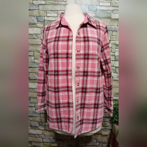Riders By Lee Pink Plaid Jacket Shacket Cottagecore Cozy Fleece Medium
